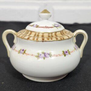 Vintage Nippon Hand Painted with Gold Overlay Sugar Dish